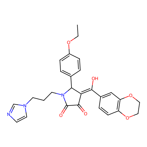 (4E)-4-[2,3-dihydro-1,4-benzodioxin-6-yl(hydroxy)methylidene]-5-(4-ethoxyphenyl)-1-(3-imidazol-1-ylpropyl)pyrrolidine-2,3-dione structure