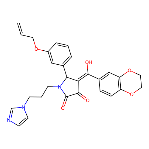(4E)-4-[2,3-dihydro-1,4-benzodioxin-6-yl(hydroxy)methylidene]-1-(3-imidazol-1-ylpropyl)-5-(3-prop-2-enoxyphenyl)pyrrolidine-2,3-dione structure