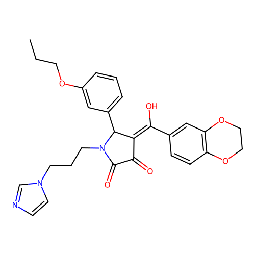 (4E)-4-[2,3-dihydro-1,4-benzodioxin-6-yl(hydroxy)methylidene]-1-(3-imidazol-1-ylpropyl)-5-(3-propoxyphenyl)pyrrolidine-2,3-dione structure