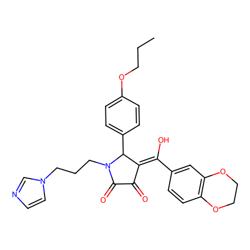(4E)-4-[2,3-dihydro-1,4-benzodioxin-6-yl(hydroxy)methylidene]-1-(3-imidazol-1-ylpropyl)-5-(4-propoxyphenyl)pyrrolidine-2,3-dione structure
