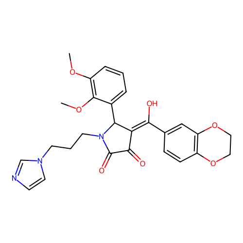 (4E)-4-[2,3-dihydro-1,4-benzodioxin-6-yl(hydroxy)methylidene]-5-(2,3-dimethoxyphenyl)-1-(3-imidazol-1-ylpropyl)pyrrolidine-2,3-dione structure