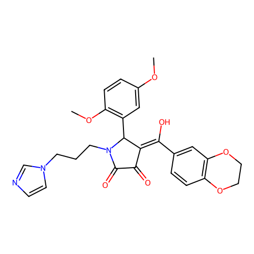 (4E)-4-[2,3-dihydro-1,4-benzodioxin-6-yl(hydroxy)methylidene]-5-(2,5-dimethoxyphenyl)-1-(3-imidazol-1-ylpropyl)pyrrolidine-2,3-dione structure