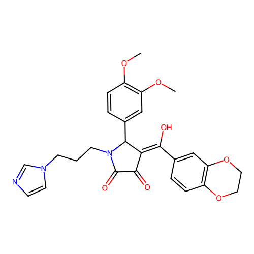 (4E)-4-[2,3-dihydro-1,4-benzodioxin-6-yl(hydroxy)methylidene]-5-(3,4-dimethoxyphenyl)-1-(3-imidazol-1-ylpropyl)pyrrolidine-2,3-dione structure