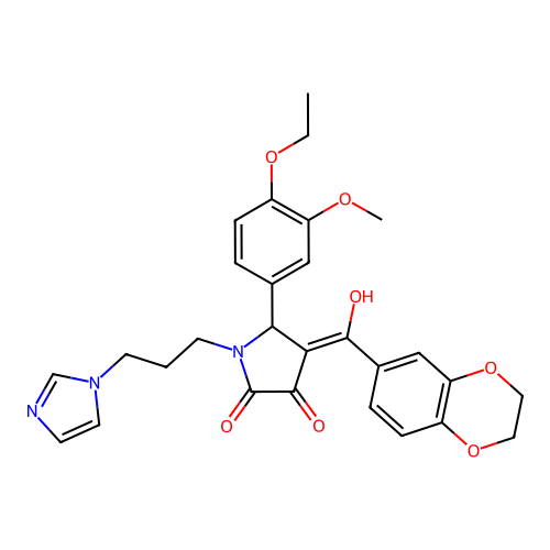 (4E)-4-[2,3-dihydro-1,4-benzodioxin-6-yl(hydroxy)methylidene]-5-(4-ethoxy-3-methoxyphenyl)-1-(3-imidazol-1-ylpropyl)pyrrolidine-2,3-dione structure
