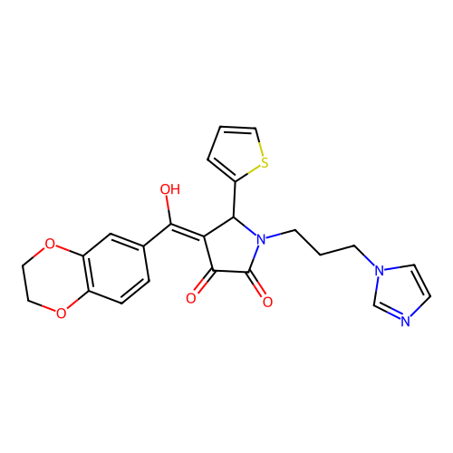 4-(2,3-dihydro-1,4-benzodioxine-6-carbonyl)-3-hydroxy-1-[3-(1H-imidazol-1-yl)propyl]-5-(thiophen-2-yl)-2,5-dihydro-1H-pyrrol-2-one structure