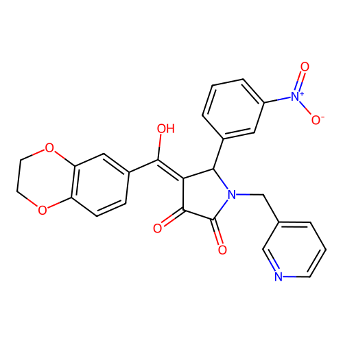 (4E)-4-[2,3-dihydro-1,4-benzodioxin-6-yl(hydroxy)methylidene]-5-(3-nitrophenyl)-1-(pyridin-3-ylmethyl)pyrrolidine-2,3-dione structure
