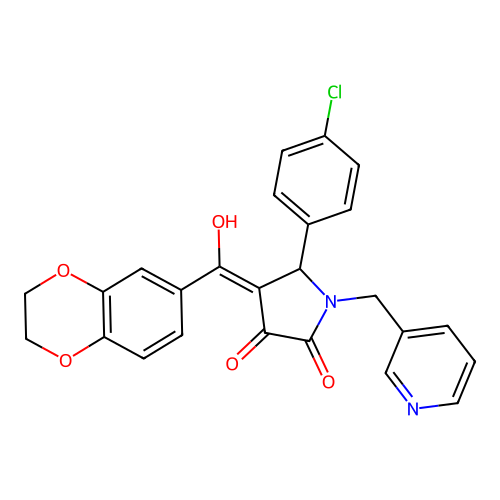 (4E)-5-(4-chlorophenyl)-4-[2,3-dihydro-1,4-benzodioxin-6-yl(hydroxy)methylidene]-1-(pyridin-3-ylmethyl)pyrrolidine-2,3-dione structure