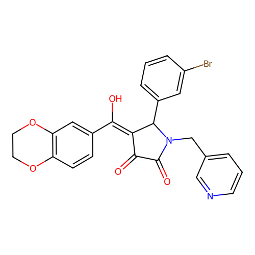 (4E)-5-(3-bromophenyl)-4-[2,3-dihydro-1,4-benzodioxin-6-yl(hydroxy)methylidene]-1-(pyridin-3-ylmethyl)pyrrolidine-2,3-dione structure