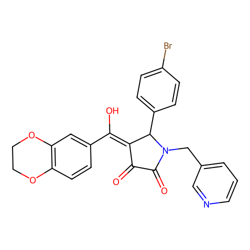 (4E)-5-(4-bromophenyl)-4-[2,3-dihydro-1,4-benzodioxin-6-yl(hydroxy)methylidene]-1-(pyridin-3-ylmethyl)pyrrolidine-2,3-dione structure