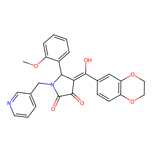 (4E)-4-[2,3-dihydro-1,4-benzodioxin-6-yl(hydroxy)methylidene]-5-(2-methoxyphenyl)-1-(pyridin-3-ylmethyl)pyrrolidine-2,3-dione structure