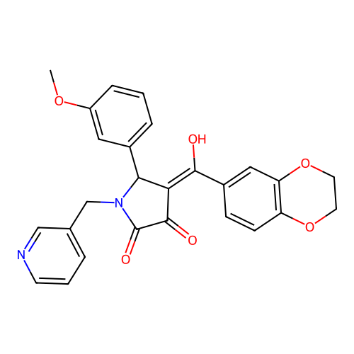 (4E)-4-[2,3-dihydro-1,4-benzodioxin-6-yl(hydroxy)methylidene]-5-(3-methoxyphenyl)-1-(pyridin-3-ylmethyl)pyrrolidine-2,3-dione structure