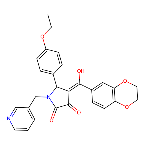 (4E)-4-[2,3-dihydro-1,4-benzodioxin-6-yl(hydroxy)methylidene]-5-(4-ethoxyphenyl)-1-(pyridin-3-ylmethyl)pyrrolidine-2,3-dione structure