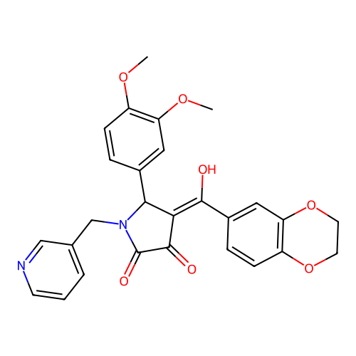 (4E)-4-[2,3-dihydro-1,4-benzodioxin-6-yl(hydroxy)methylidene]-5-(3,4-dimethoxyphenyl)-1-(pyridin-3-ylmethyl)pyrrolidine-2,3-dione structure