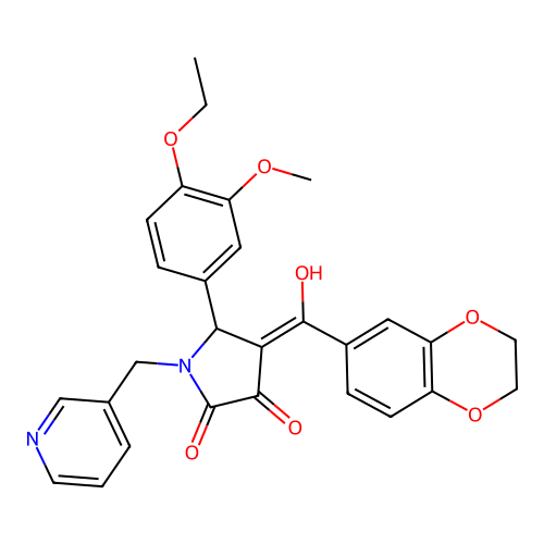 (4E)-4-[2,3-dihydro-1,4-benzodioxin-6-yl(hydroxy)methylidene]-5-(4-ethoxy-3-methoxyphenyl)-1-(pyridin-3-ylmethyl)pyrrolidine-2,3-dione structure
