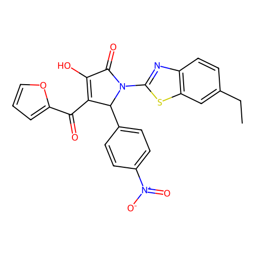 (4E)-1-(6-ethyl-1,3-benzothiazol-2-yl)-4-[furan-2-yl(hydroxy)methylidene]-5-(4-nitrophenyl)pyrrolidine-2,3-dione structure