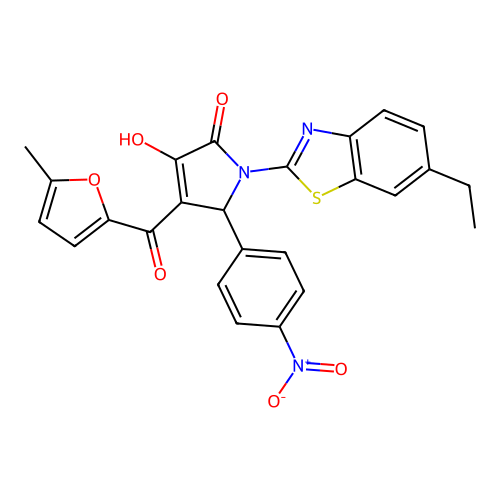 (4E)-1-(6-ethyl-1,3-benzothiazol-2-yl)-4-[hydroxy(5-methylfuran-2-yl)methylidene]-5-(4-nitrophenyl)pyrrolidine-2,3-dione structure