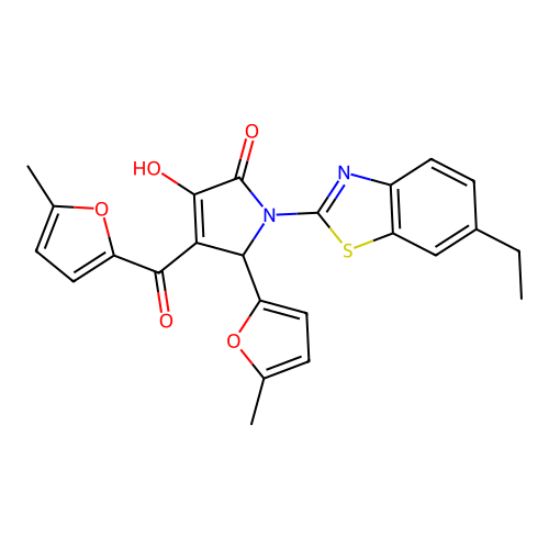 (4E)-1-(6-ethyl-1,3-benzothiazol-2-yl)-4-[hydroxy(5-methylfuran-2-yl)methylidene]-5-(5-methylfuran-2-yl)pyrrolidine-2,3-dione structure