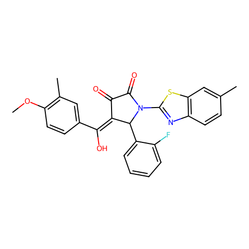 (4E)-5-(2-fluorophenyl)-4-[hydroxy(4-methoxy-3-methylphenyl)methylidene]-1-(6-methyl-1,3-benzothiazol-2-yl)pyrrolidine-2,3-dione structure