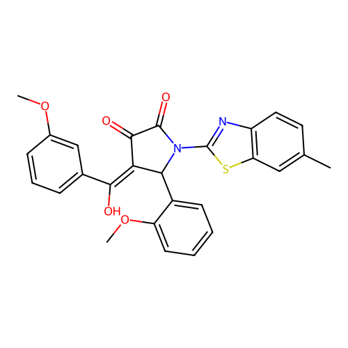 (4E)-4-[hydroxy(3-methoxyphenyl)methylidene]-5-(2-methoxyphenyl)-1-(6-methyl-1,3-benzothiazol-2-yl)pyrrolidine-2,3-dione structure