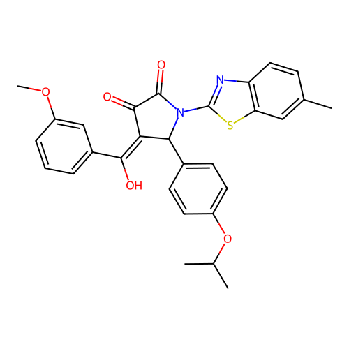 (4E)-4-[hydroxy(3-methoxyphenyl)methylidene]-1-(6-methyl-1,3-benzothiazol-2-yl)-5-[4-(propan-2-yloxy)phenyl]pyrrolidine-2,3-dione structure