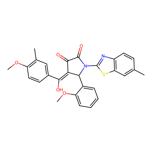 (4E)-4-[hydroxy(4-methoxy-3-methylphenyl)methylidene]-5-(2-methoxyphenyl)-1-(6-methyl-1,3-benzothiazol-2-yl)pyrrolidine-2,3-dione structure