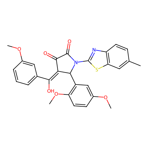 (4E)-5-(2,5-dimethoxyphenyl)-4-[hydroxy(3-methoxyphenyl)methylidene]-1-(6-methyl-1,3-benzothiazol-2-yl)pyrrolidine-2,3-dione structure