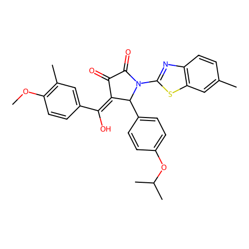 (4E)-4-[hydroxy(4-methoxy-3-methylphenyl)methylidene]-1-(6-methyl-1,3-benzothiazol-2-yl)-5-[4-(propan-2-yloxy)phenyl]pyrrolidine-2,3-dione structure