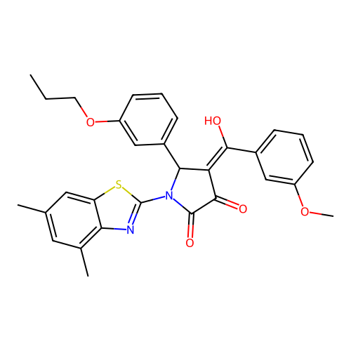 (4E)-1-(4,6-dimethyl-1,3-benzothiazol-2-yl)-4-[hydroxy(3-methoxyphenyl)methylidene]-5-(3-propoxyphenyl)pyrrolidine-2,3-dione structure