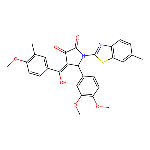 (4E)-5-(3,4-dimethoxyphenyl)-4-[hydroxy(4-methoxy-3-methylphenyl)methylidene]-1-(6-methyl-1,3-benzothiazol-2-yl)pyrrolidine-2,3-dione structure