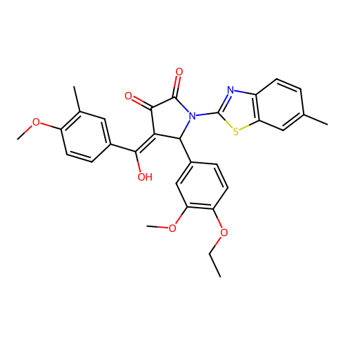 (4E)-5-(4-ethoxy-3-methoxyphenyl)-4-[hydroxy(4-methoxy-3-methylphenyl)methylidene]-1-(6-methyl-1,3-benzothiazol-2-yl)pyrrolidine-2,3-dione structure