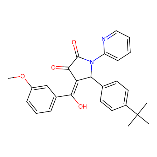(4E)-5-(4-tert-butylphenyl)-4-[hydroxy(3-methoxyphenyl)methylidene]-1-(pyridin-2-yl)pyrrolidine-2,3-dione structure