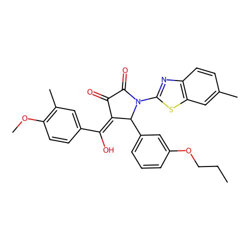 (4E)-4-[hydroxy(4-methoxy-3-methylphenyl)methylidene]-1-(6-methyl-1,3-benzothiazol-2-yl)-5-(3-propoxyphenyl)pyrrolidine-2,3-dione structure