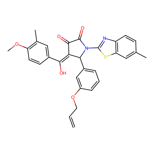 (4E)-4-[hydroxy(4-methoxy-3-methylphenyl)methylidene]-1-(6-methyl-1,3-benzothiazol-2-yl)-5-[3-(prop-2-en-1-yloxy)phenyl]pyrrolidine-2,3-dione structure