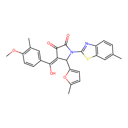 (4E)-4-[hydroxy(4-methoxy-3-methylphenyl)methylidene]-1-(6-methyl-1,3-benzothiazol-2-yl)-5-(5-methylfuran-2-yl)pyrrolidine-2,3-dione structure