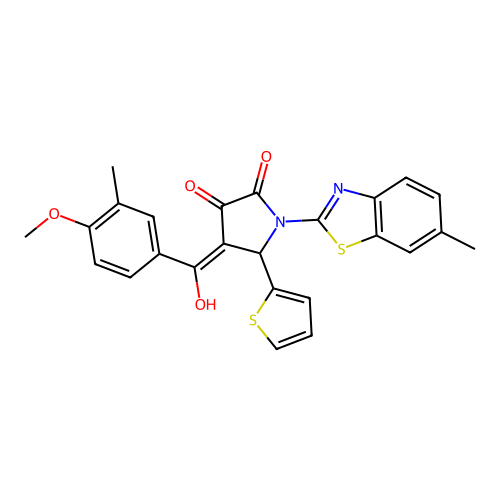 (4E)-4-[hydroxy(4-methoxy-3-methylphenyl)methylidene]-1-(6-methyl-1,3-benzothiazol-2-yl)-5-(thiophen-2-yl)pyrrolidine-2,3-dione structure
