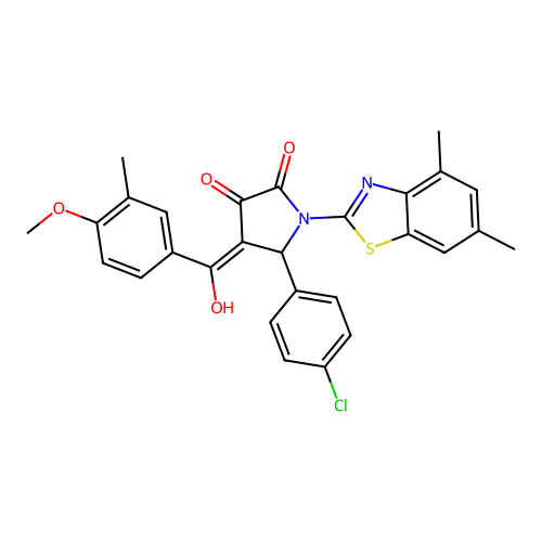 (4E)-5-(4-chlorophenyl)-1-(4,6-dimethyl-1,3-benzothiazol-2-yl)-4-[hydroxy(4-methoxy-3-methylphenyl)methylidene]pyrrolidine-2,3-dione structure