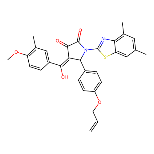 (4E)-1-(4,6-dimethyl-1,3-benzothiazol-2-yl)-4-[hydroxy(4-methoxy-3-methylphenyl)methylidene]-5-[4-(prop-2-en-1-yloxy)phenyl]pyrrolidine-2,3-dione structure