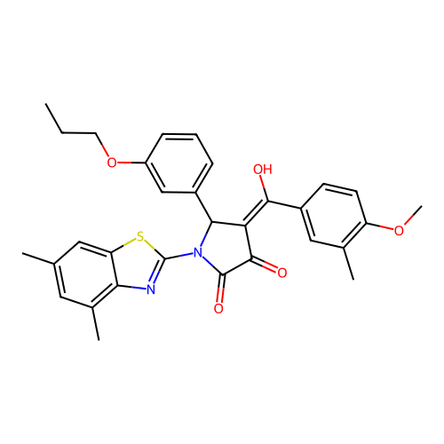 (4E)-1-(4,6-dimethyl-1,3-benzothiazol-2-yl)-4-[hydroxy(4-methoxy-3-methylphenyl)methylidene]-5-(3-propoxyphenyl)pyrrolidine-2,3-dione structure