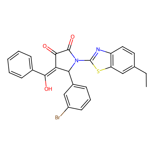(4E)-5-(3-bromophenyl)-1-(6-ethyl-1,3-benzothiazol-2-yl)-4-[hydroxy(phenyl)methylidene]pyrrolidine-2,3-dione structure