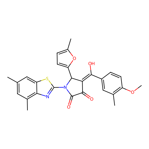 (4E)-1-(4,6-dimethyl-1,3-benzothiazol-2-yl)-4-[hydroxy(4-methoxy-3-methylphenyl)methylidene]-5-(5-methylfuran-2-yl)pyrrolidine-2,3-dione structure