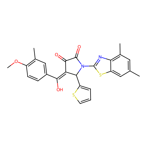 (4E)-1-(4,6-dimethyl-1,3-benzothiazol-2-yl)-4-[hydroxy(4-methoxy-3-methylphenyl)methylidene]-5-(thiophen-2-yl)pyrrolidine-2,3-dione structure