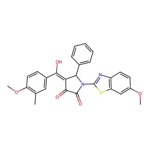 (4E)-4-[hydroxy(4-methoxy-3-methylphenyl)methylidene]-1-(6-methoxy-1,3-benzothiazol-2-yl)-5-phenylpyrrolidine-2,3-dione structure