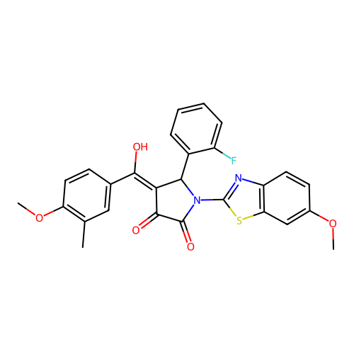 (4E)-5-(2-fluorophenyl)-4-[hydroxy(4-methoxy-3-methylphenyl)methylidene]-1-(6-methoxy-1,3-benzothiazol-2-yl)pyrrolidine-2,3-dione structure