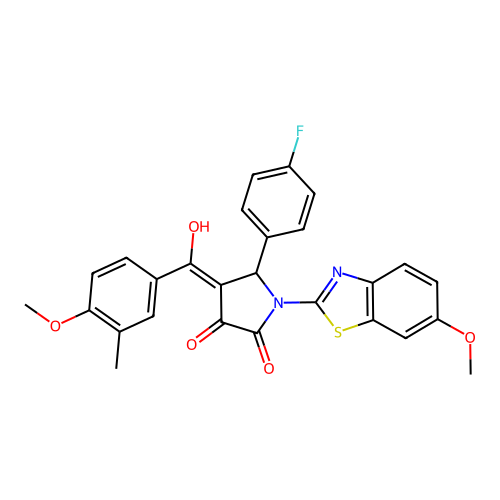 (4E)-5-(4-fluorophenyl)-4-[hydroxy(4-methoxy-3-methylphenyl)methylidene]-1-(6-methoxy-1,3-benzothiazol-2-yl)pyrrolidine-2,3-dione structure