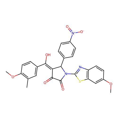 (4E)-4-[hydroxy(4-methoxy-3-methylphenyl)methylidene]-1-(6-methoxy-1,3-benzothiazol-2-yl)-5-(4-nitrophenyl)pyrrolidine-2,3-dione structure
