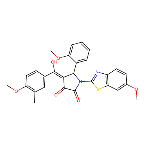 (4E)-4-[hydroxy(4-methoxy-3-methylphenyl)methylidene]-1-(6-methoxy-1,3-benzothiazol-2-yl)-5-(2-methoxyphenyl)pyrrolidine-2,3-dione structure