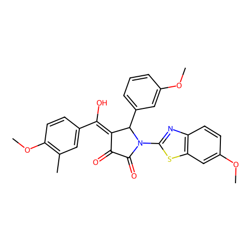 (4E)-4-[hydroxy(4-methoxy-3-methylphenyl)methylidene]-1-(6-methoxy-1,3-benzothiazol-2-yl)-5-(3-methoxyphenyl)pyrrolidine-2,3-dione structure