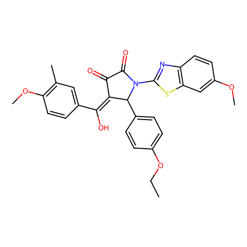 (4E)-5-(4-ethoxyphenyl)-4-[hydroxy(4-methoxy-3-methylphenyl)methylidene]-1-(6-methoxy-1,3-benzothiazol-2-yl)pyrrolidine-2,3-dione structure