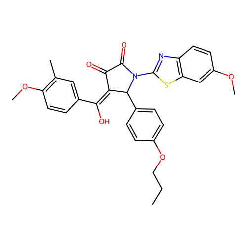 3-hydroxy-4-(4-methoxy-3-methylbenzoyl)-1-(6-methoxybenzo[d]thiazol-2-yl)-5-(4-propoxyphenyl)-1H-pyrrol-2(5H)-one structure