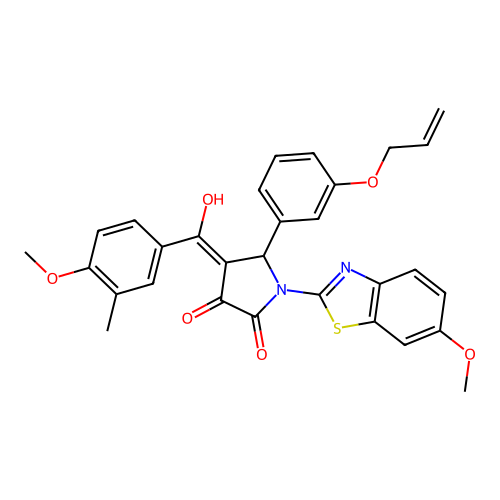 (4E)-4-[hydroxy(4-methoxy-3-methylphenyl)methylidene]-1-(6-methoxy-1,3-benzothiazol-2-yl)-5-[3-(prop-2-en-1-yloxy)phenyl]pyrrolidine-2,3-dione structure